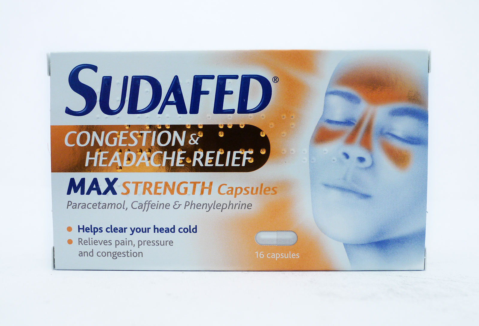 Sudafed Congestion & Headache Relief 16 Capsules | High Quality Health & Wellbeing Product Online - Product Image Sudafed Congestion & Headache Relief 16 Capsules | High Quality Health & Wellbeing Product Online - Product Image